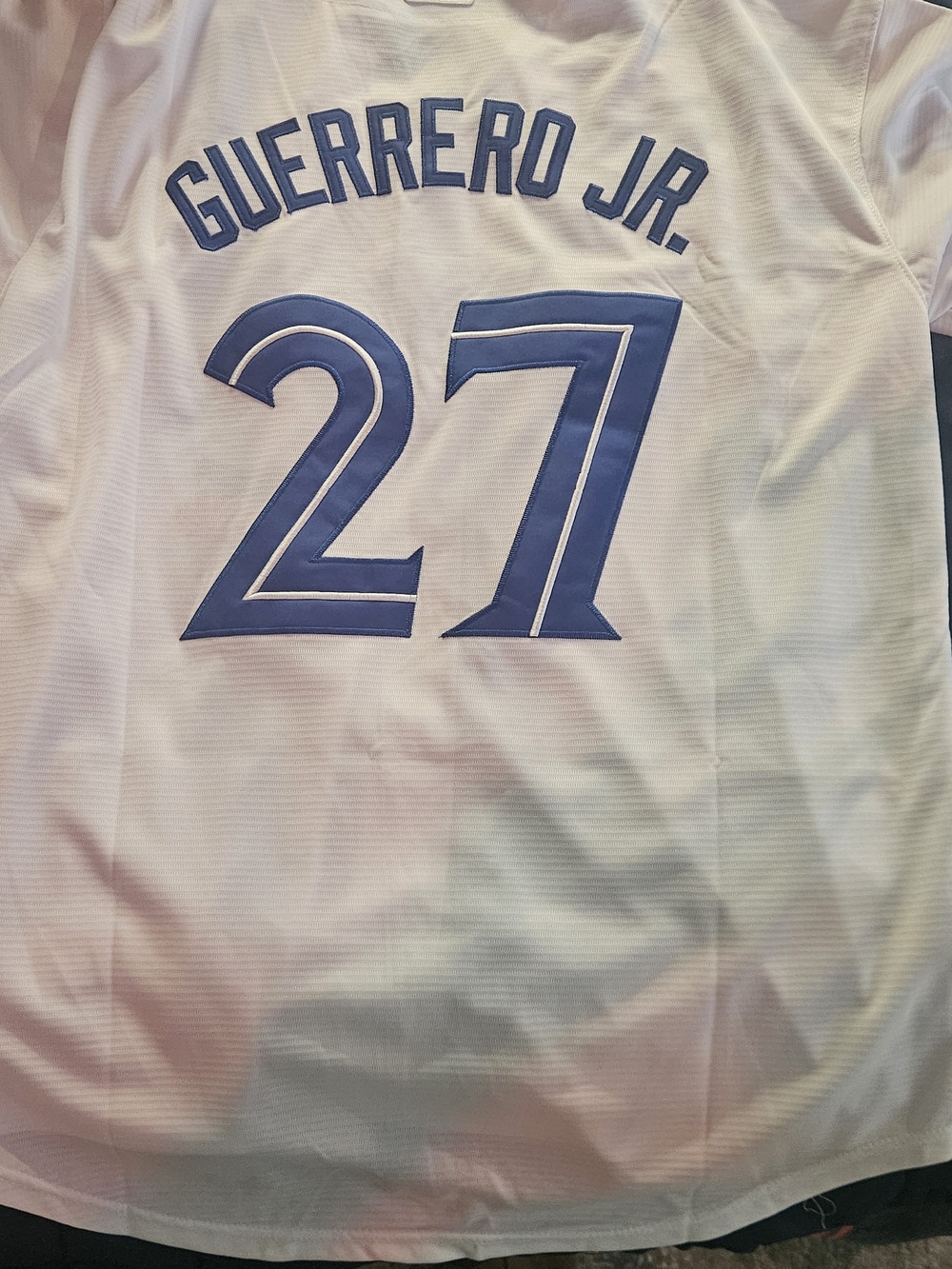 Nike MLB Guerrero Jr. #27 White and Blue Jersey